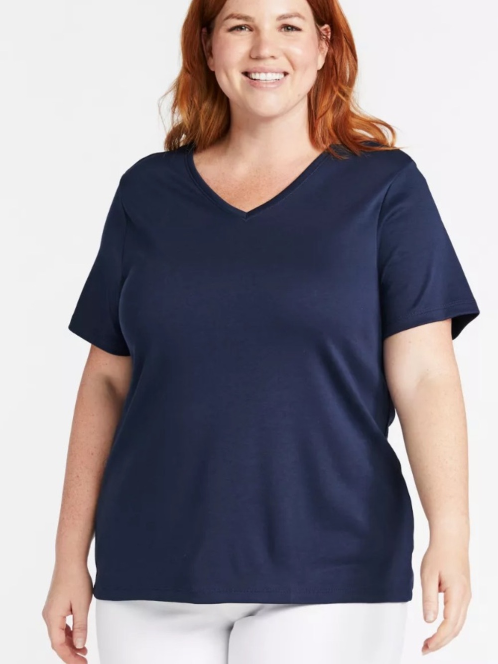 LL Bean 3X Plus 100% SUPIMA® COTTON V-Neck Tee Navy Blue NWT